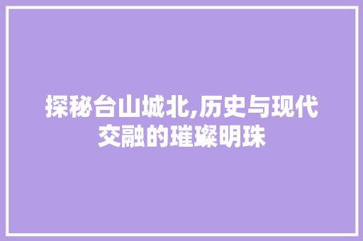 探秘台山城北,历史与现代交融的璀璨明珠