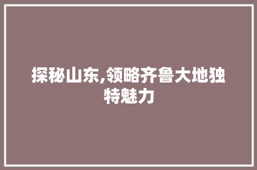 探秘山东,领略齐鲁大地独特魅力