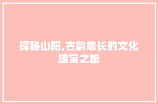 探秘山阳,古韵悠长的文化瑰宝之旅