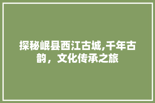 探秘岷县西江古城,千年古韵，文化传承之旅