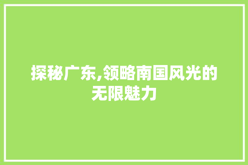 探秘广东,领略南国风光的无限魅力