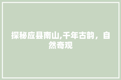 探秘应县南山,千年古韵，自然奇观