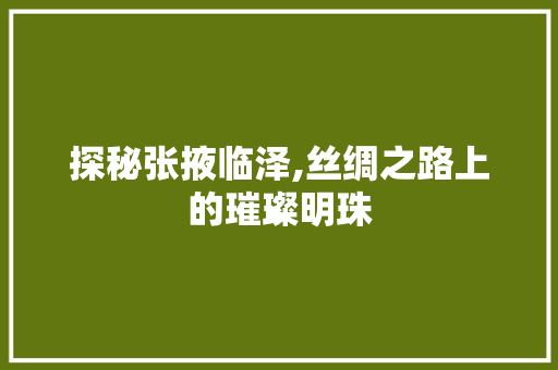 探秘张掖临泽,丝绸之路上的璀璨明珠