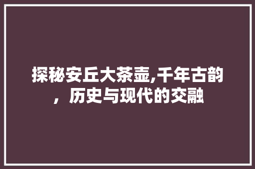 探秘安丘大茶壶,千年古韵，历史与现代的交融