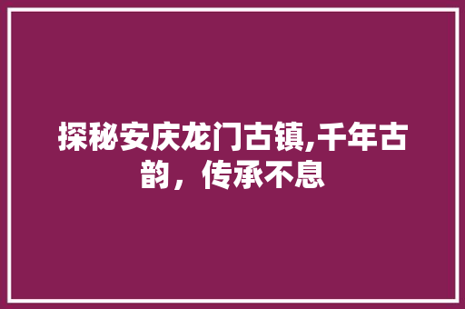 探秘安庆龙门古镇,千年古韵，传承不息
