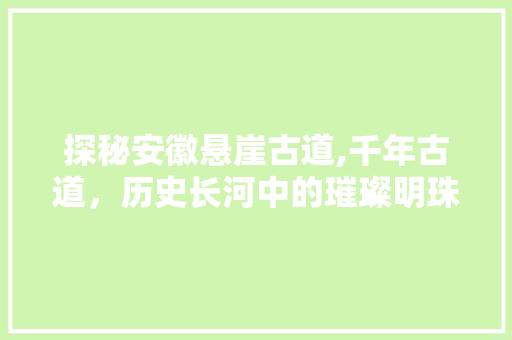 探秘安徽悬崖古道,千年古道，历史长河中的璀璨明珠