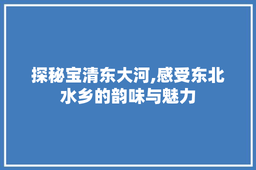 探秘宝清东大河,感受东北水乡的韵味与魅力