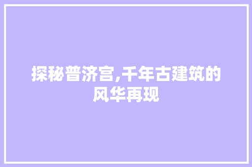 探秘普济宫,千年古建筑的风华再现  第1张