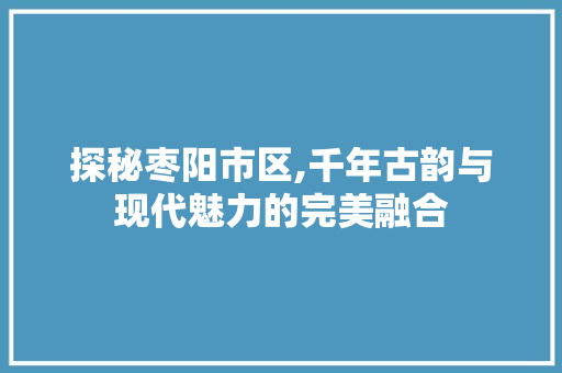 探秘枣阳市区,千年古韵与现代魅力的完美融合  第1张