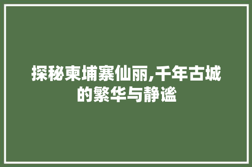 探秘柬埔寨仙丽,千年古城的繁华与静谧