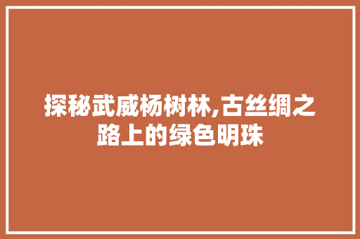 探秘武威杨树林,古丝绸之路上的绿色明珠