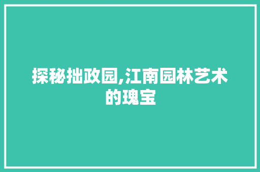 探秘拙政园,江南园林艺术的瑰宝