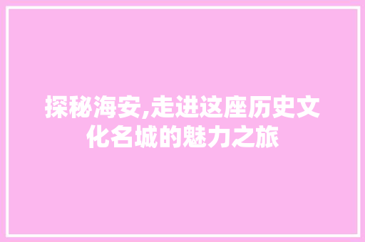 探秘海安,走进这座历史文化名城的魅力之旅  第1张