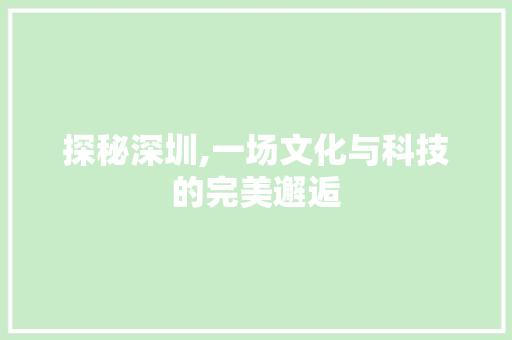 探秘深圳,一场文化与科技的完美邂逅