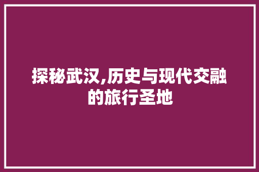 探秘武汉,历史与现代交融的旅行圣地