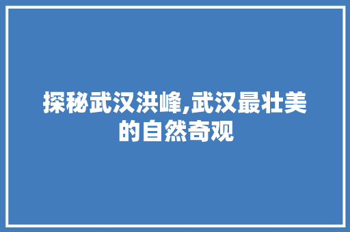 探秘武汉洪峰,武汉最壮美的自然奇观