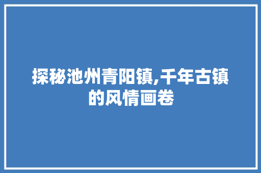 探秘池州青阳镇,千年古镇的风情画卷  第1张