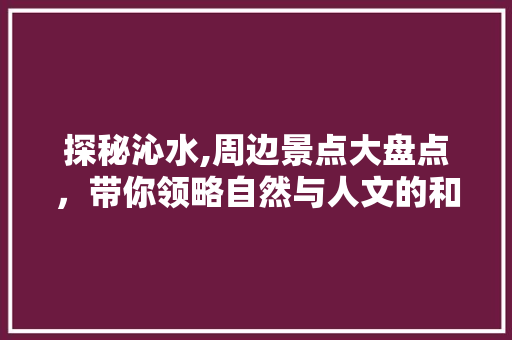 探秘沁水,周边景点大盘点，带你领略自然与人文的和谐之美