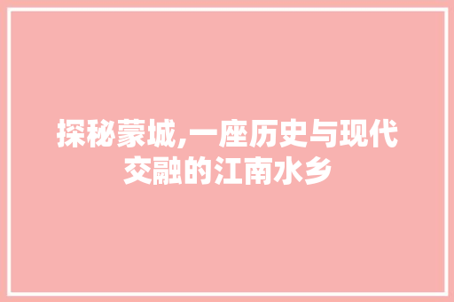 探秘蒙城,一座历史与现代交融的江南水乡  第1张
