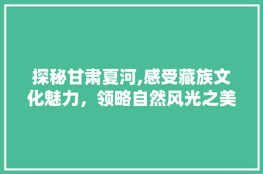 探秘甘肃夏河,感受藏族文化魅力，领略自然风光之美