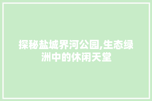 探秘盐城界河公园,生态绿洲中的休闲天堂  第1张