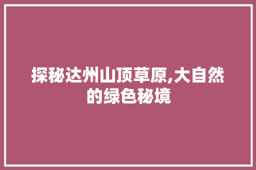 探秘达州山顶草原,大自然的绿色秘境
