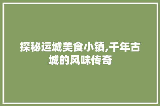 探秘运城美食小镇,千年古城的风味传奇  第1张