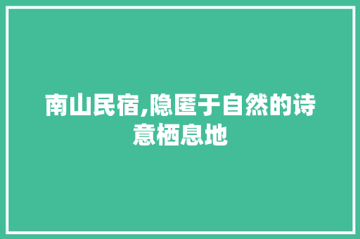 南山民宿,隐匿于自然的诗意栖息地