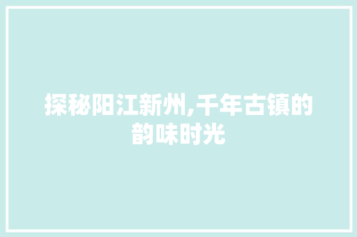 探秘阳江新州,千年古镇的韵味时光