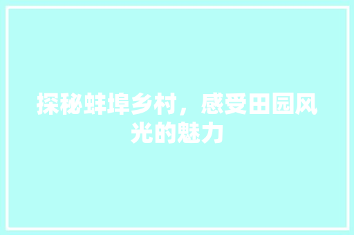 探秘蚌埠乡村，感受田园风光的魅力  第1张
