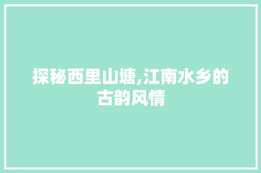 探秘西里山塘,江南水乡的古韵风情