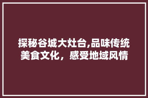 探秘谷城大灶台,品味传统美食文化，感受地域风情