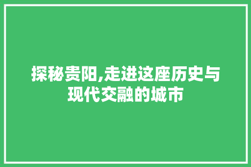 探秘贵阳,走进这座历史与现代交融的城市