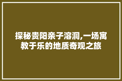 探秘贵阳亲子溶洞,一场寓教于乐的地质奇观之旅