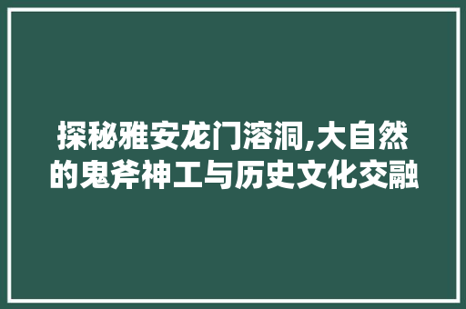 探秘雅安龙门溶洞,大自然的鬼斧神工与历史文化交融的奇迹  第1张