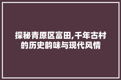 探秘青原区富田,千年古村的历史韵味与现代风情  第1张