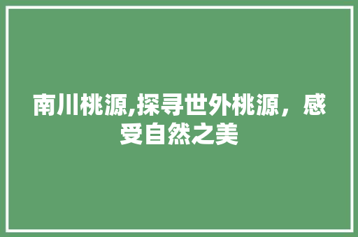南川桃源,探寻世外桃源，感受自然之美