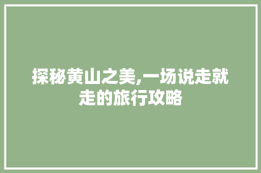 探秘黄山之美,一场说走就走的旅行攻略