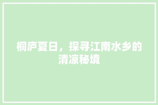 桐庐夏日，探寻江南水乡的清凉秘境  第1张