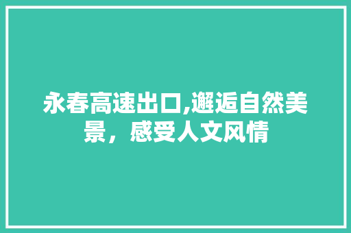 永春高速出口,邂逅自然美景，感受人文风情