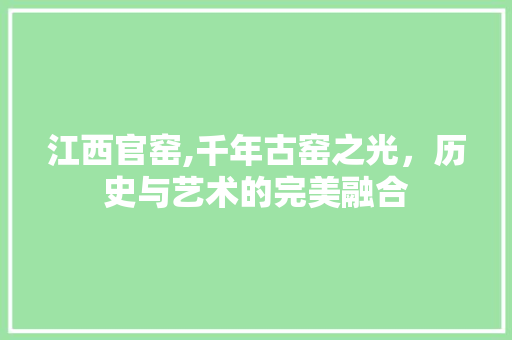 江西官窑,千年古窑之光，历史与艺术的完美融合