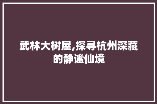 武林大树屋,探寻杭州深藏的静谧仙境  第1张