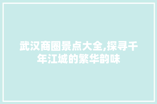 武汉商圈景点大全,探寻千年江城的繁华韵味