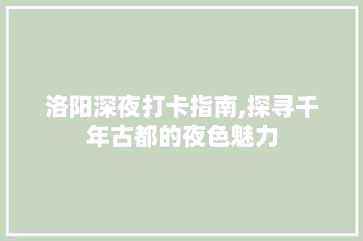 洛阳深夜打卡指南,探寻千年古都的夜色魅力  第1张