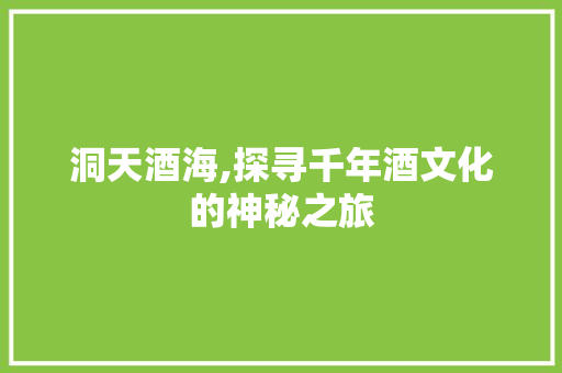 洞天酒海,探寻千年酒文化的神秘之旅  第1张