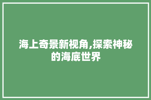 海上奇景新视角,探索神秘的海底世界
