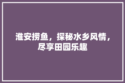 淮安捞鱼，探秘水乡风情，尽享田园乐趣
