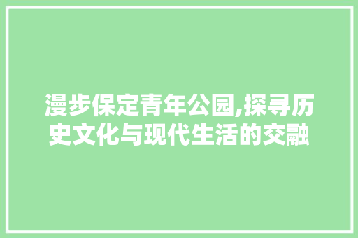 漫步保定青年公园,探寻历史文化与现代生活的交融
