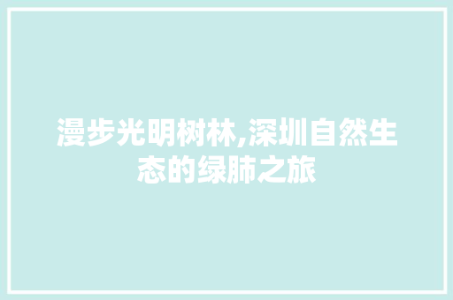 漫步光明树林,深圳自然生态的绿肺之旅