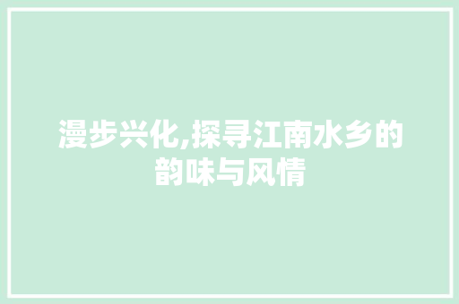 漫步兴化,探寻江南水乡的韵味与风情